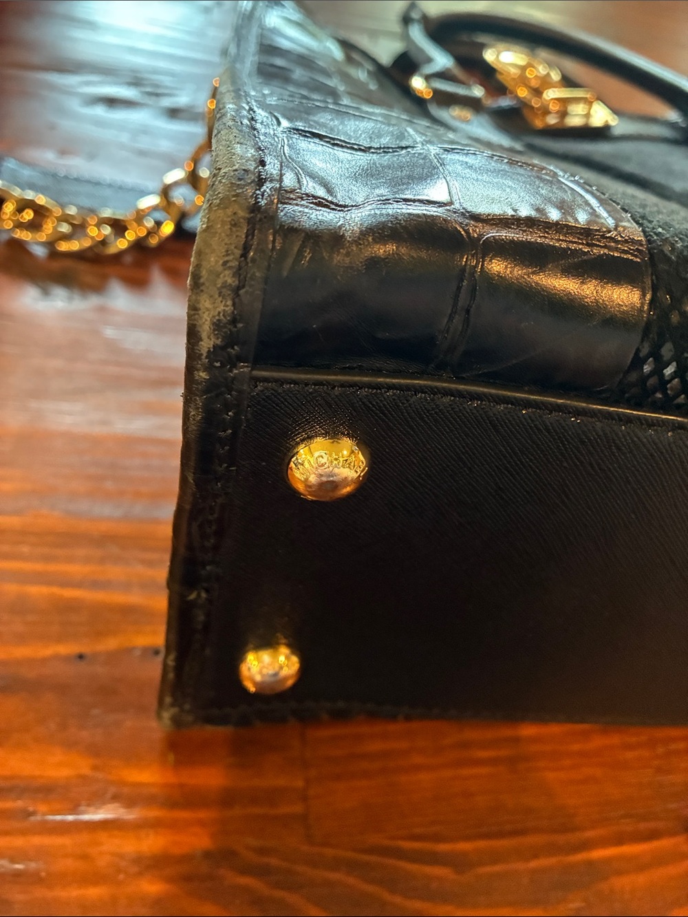 Michael Kors Black Mixed-Texture Shoulder Bag with Gold Hardware - Picture 10 of 13